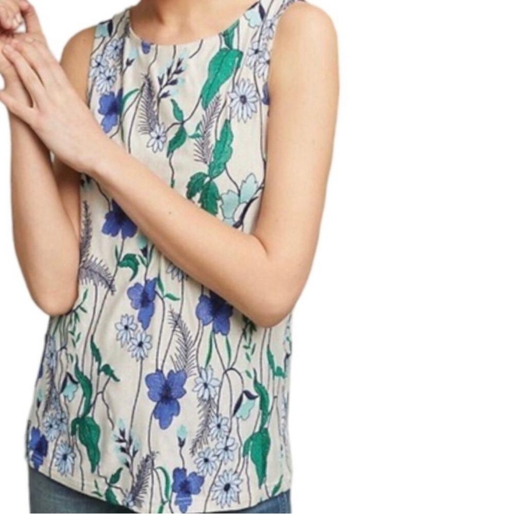 Anthropologie Blue and Green Floral Tank Top